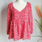LOFT, New, Heart Red Cinched Sweetheart Neck Puff Blouson Sleeve Top, Size 8