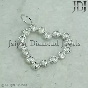 Sólido 14k Oro Blanco Diamante Natural Colgante Corazón Joyería Fina Madres Día - Imagen 1 de 9