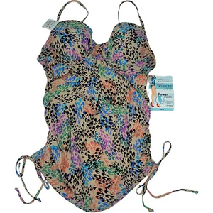 Spanx Tankini Top Push Up Underwire Cheetah Ruched Sides Shaping Slim Fit 1538 - Picture 1 of 12