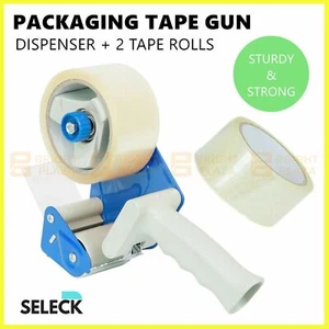 Packing Tape Dispenser Gun + 2 Rolls 50M x 48MM Clear Tape With Cutter Packaging - Picture 1 of 6