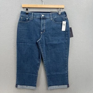 Pantalones de mezclilla NYDJ crop capri talla 14P puño azul elástico lift tuck adornados con etiquetas - Imagen 1 de 11