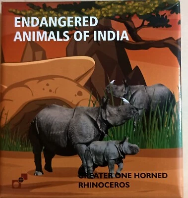 India 2024-C Endangered Animals Of India :  One Horned Rhinoceros Proof Souvenir - Image 1 of 4