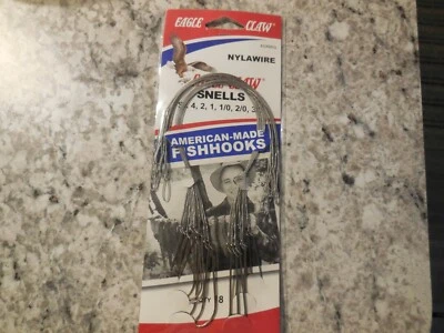 1 Packs of 18  Eagle Claw Nylawire Snells 420NWQ Size 4,2,1,1/0, 2/0. 3/0 Hooks - Image 1 of 3