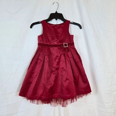 Gymboree 女孩 2006 红色缎面假日天鹅绒蝴蝶结水钻扣派对礼服 5 — 第 1/4 张图片
