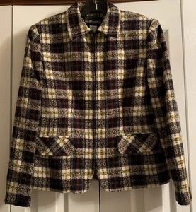 Sag Harbor Petite 6 Vtg Double Zip Front Plaid Jacket Multicolor Faux Pockets - Picture 1 of 6