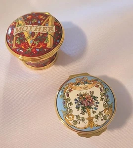 Halcyon Days 2000 and 2005 Mother's Day Enamel Trinket Boxes - Bild 1 von 6