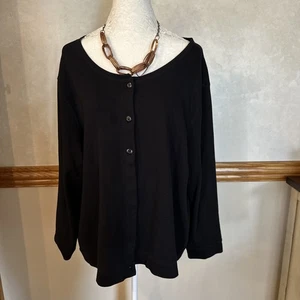 Karen Scott leichter schwarzer langärmliger Damenpullover mit Knopfleiste Größe 3X - Bild 1 von 8