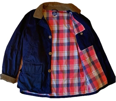 J. Chaqueta grande Crew para hombre azul marino de franela forrada con botones delanteros tareas de granero Foto 1 de 4