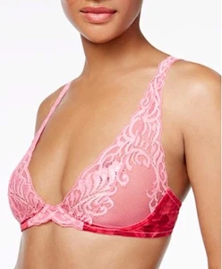 NEW NATORI 739023 FEATHERS SHEER LACE WIRELESS SOFT CUP BRA BRIGHT ROSE 30C/D - Picture 1 of 2