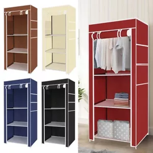 Bedroom Single Canvas Clothe Wardrobe Storage Cupboard Shelves Durable Furniture - Picture 1 of 15