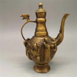 16.5cm Height Old Copper Eight Immortals Wine Pot Teapot Ornaments Collection - Picture 1 of 8