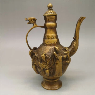Colección de adornos tetera olla de vino ocho inmortales cobre antiguo de 16,5 cm de altura Foto 1 de 4