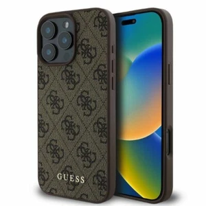 Custodia cellulare case iPhone 16 Pro Guess ecopelle marrone con logo dorato - Foto 1 di 4