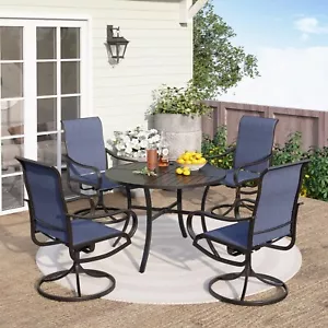 5 PCS Outdoor Patio Dining Set Furniture w/ Metal Round Table 4 Swivel Chairs - Picture 1 of 8