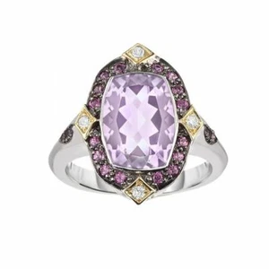 Phillip Gavriel Design Pink Amethyst, Rhodolite, Diamond Ring 18k Gold N Silver - Picture 1 of 6