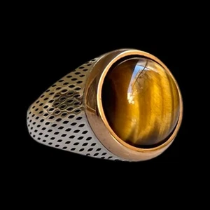Tiger's Eye Ring Men's 925 Sterling Silver Turkish Jewelry All Size - Picture 1 of 4