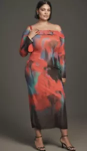 Anthropologie AFRM Midi Dress Pink Off The Shoulder Mesh Preppy Sexy Size 1X NWT - Picture 1 of 12