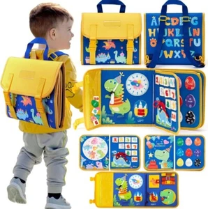 Toddler Busy Board Toys Learning Educational Activities Toy Dinosaur Backpack - Picture 1 of 29