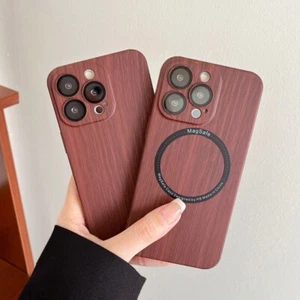 For iPhone 13 12 Pro Max Shockproof Magnet Texture Wood Grain PC Hard Case Cover - Picture 1 of 12