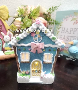 Easter Gingerbread House Bunny Rabbit LIGHT UP Pastel Figurine Decor 6.5" - Picture 1 of 9