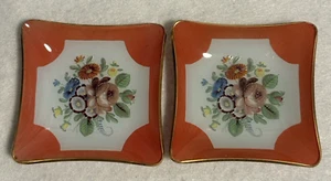 Vintage Glass Floral Ashtrays / Trinket Dishes Hand Painted 3" Square - Picture 1 of 7