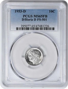 1953-D Roosevelt Silver Dime D/Horiz D FS-501 MS65FB PCGS - Picture 1 of 2