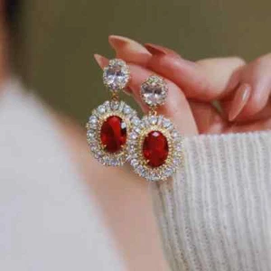 1.25" Red Rhinestone Earrings Drop Dangle Bridal Wedding Pageant Prom Luxury New - Picture 1 of 10
