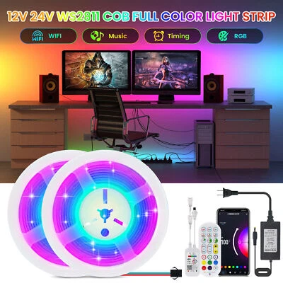 1.64-32.8ft COB LED Strip RGB IC WS2811 Room Light Wifi Bluetooth APP Remote Kit - Image 1 of 4