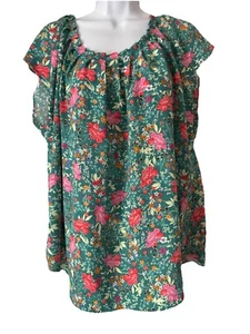 LC Lauren Conrad Flügelärmel Bluse * XXL Bindeband Rückenöffnung floral Polyester - Bild 1 von 8