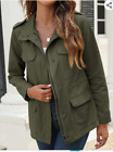 Womens Military Jacket Zip Up Snap Buttons Lightweight Utility Anorak - XXLARGE