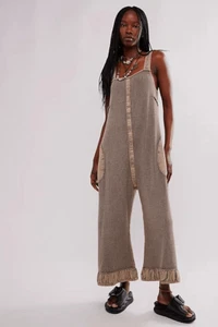 Free People Callie tuta pezzo unico gamba larga waffle grigio caldo FP ONE Small - Foto 1 di 3