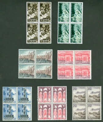 ESPAÑA 1964 - 7 SELLOS EN BLOQUES DE 4 - NUEVOS SIN FIJASELLOS - MNH. - Imagen 1 de 2