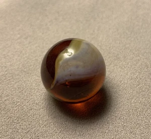 Vtg MASTER Peltier Amber Transparent Brushed Painted Glass Shooter Marble 0.971” - Picture 1 of 12