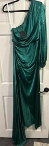 Michael Costello X Revolve Heather Ruched One Shoulder Gown Green Small Holiday - Picture 1 of 14