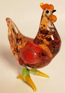 Rooster Hand Blown Glass 3" High Reds Browns Golds Flecked Beautiful Colors A40 - Picture 1 of 2