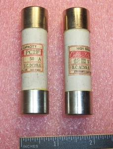 QTY (2) PC2F-50A UTSUNOMIYA 50A CELLO-LITE FUSES HIGH BREAKING CAPACITY USED - Picture 1 of 2