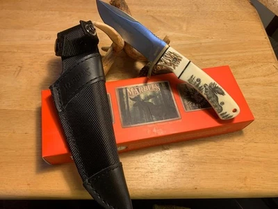 Cuchillo de hoja fija Marbles Scrimshaw 8 1/4" con funda de nailon/cuero MR440 Foto 1 de 4