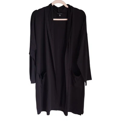 Suéter Eileen Fisher XL Negro Longline Cárdigan Abierto Plumero Bolsillos Suave Foto 1 de 4
