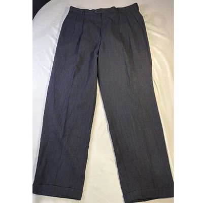 Pantalones de vestir de lana plisados carbón Bachrach para hombre ajuste a medida 38 34 Foto 1 de 4