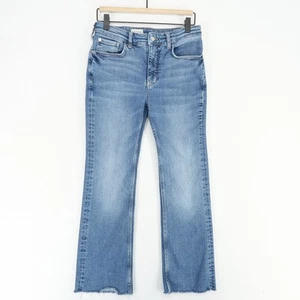 Pilcro Jeans Womens 27 Blue Raw Hem Mid Rise Crop Flare Stretch - Picture 1 of 11