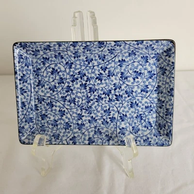 Japanese  Imari Porcelain Dish  Floral Blue White Sushi or Appetizer Plate 6.75" - Image 1 of 4