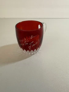 Vintage 1904 St.Louis Exposition Worlds Fair Mini Mug Souvenir Ruby Red Etched - Picture 1 of 9