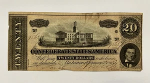 1864 $20 Confederate States of America Richmond Currency - Picture 1 of 2