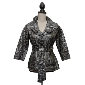 Ruby Rd. Petite 6P Lightweight Unlined Black Metallic Silver Belted Jacket New - Picture 1 of 13