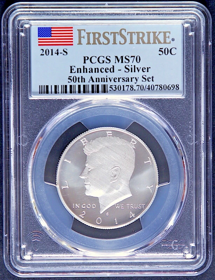  2014 S 50th Anniversary Enhanced Kennedy Silver 50C PCGS MS70 First Strike - Image 1 of 2