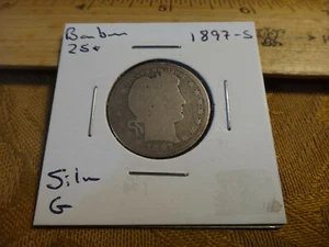 1897-S Stati Uniti argento barbiere quarto 25c - omaggio S&H USA - Foto 1 di 3