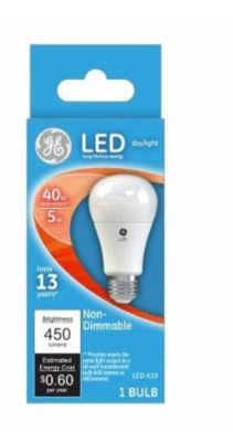 GE 5W  LED A19 Non-Dimmable 5000K E26 Light Bulb - 40w EQV 450 Lumens - Image 1 of 4