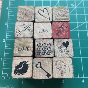 Love Mini Stamp Lot of 12 Rubber Stamps-Valentine's Day-Kiss-Heart-XOXO-Hope