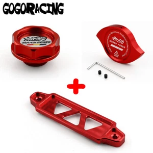 Red Billet Oil Filler Cap Radiator Cap Cover Battery Tie Down For Honda Acura - Picture 1 of 12