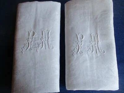 Lot N°63 de 2 serviettes de table en coton ou lin damassé monogramme JM LM ?? - Photo 1/4